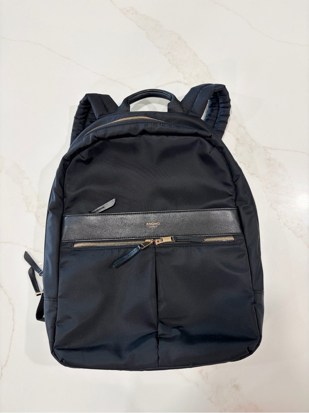 KNOMO Black Nylon Backpack with red inside lining- Classic Everyday Carry
